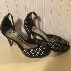 White House Black Market Open Toe Patterned Heels